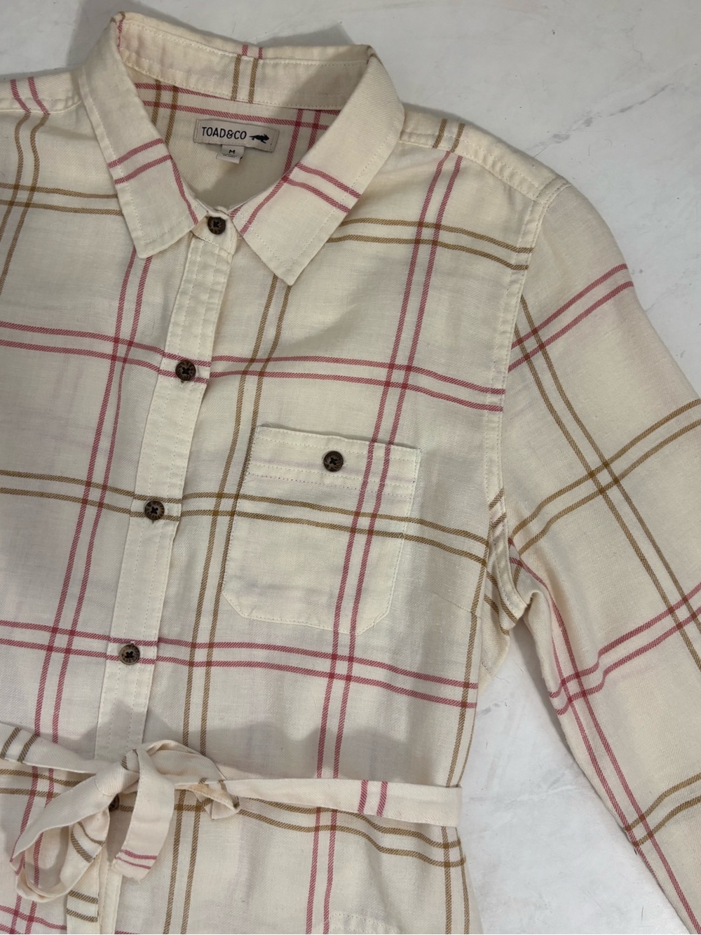 Toad & Co Size Medium Ivory Pink Plaid Button Up Mini Dress Granola Western - Picture 3 of 7